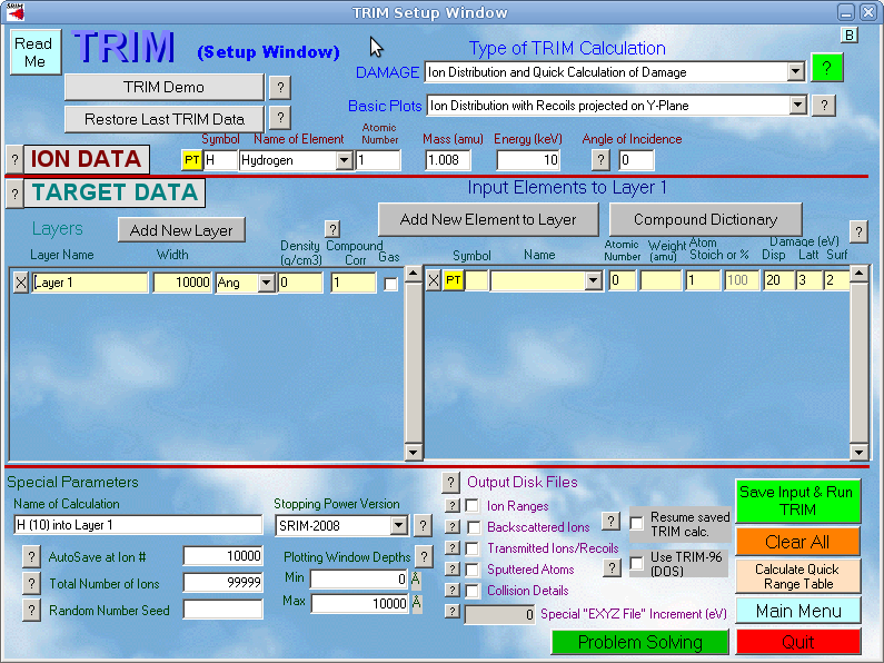 SRIM TRIM on Debian GNU/Linux with wine